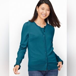 Talbots Charming Cardigan Sweater Pima Cotton Button Down Teal size L